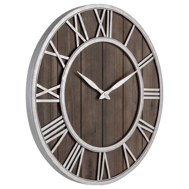 Oldtown Clocks Oldtown Farmhouse Metal & Solid Wood Noiseless Wall Clock (Dark Brown, 24-inch) - Image 2